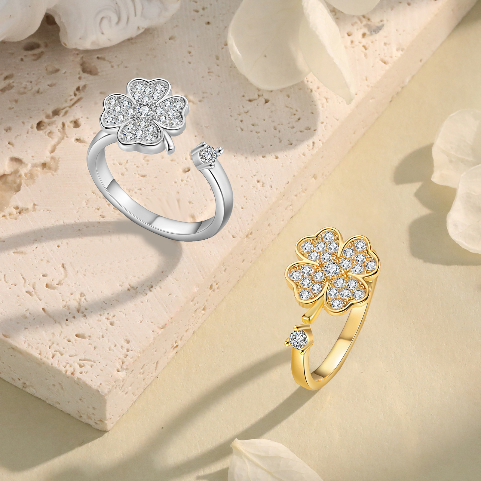 Elegant Clover Cubic Zirconia Adjustable Ring Gift For Women | Jessmade