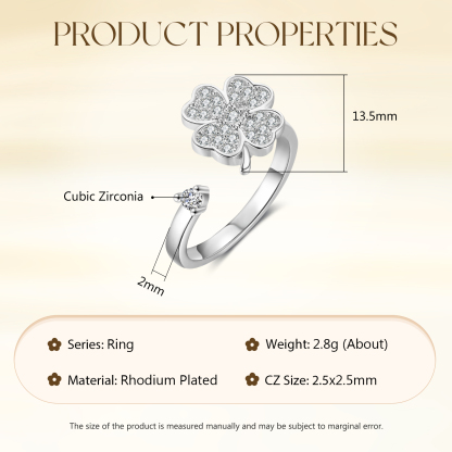 Elegant Clover Cubic Zirconia Adjustable Ring Gift For Women | Jessmade