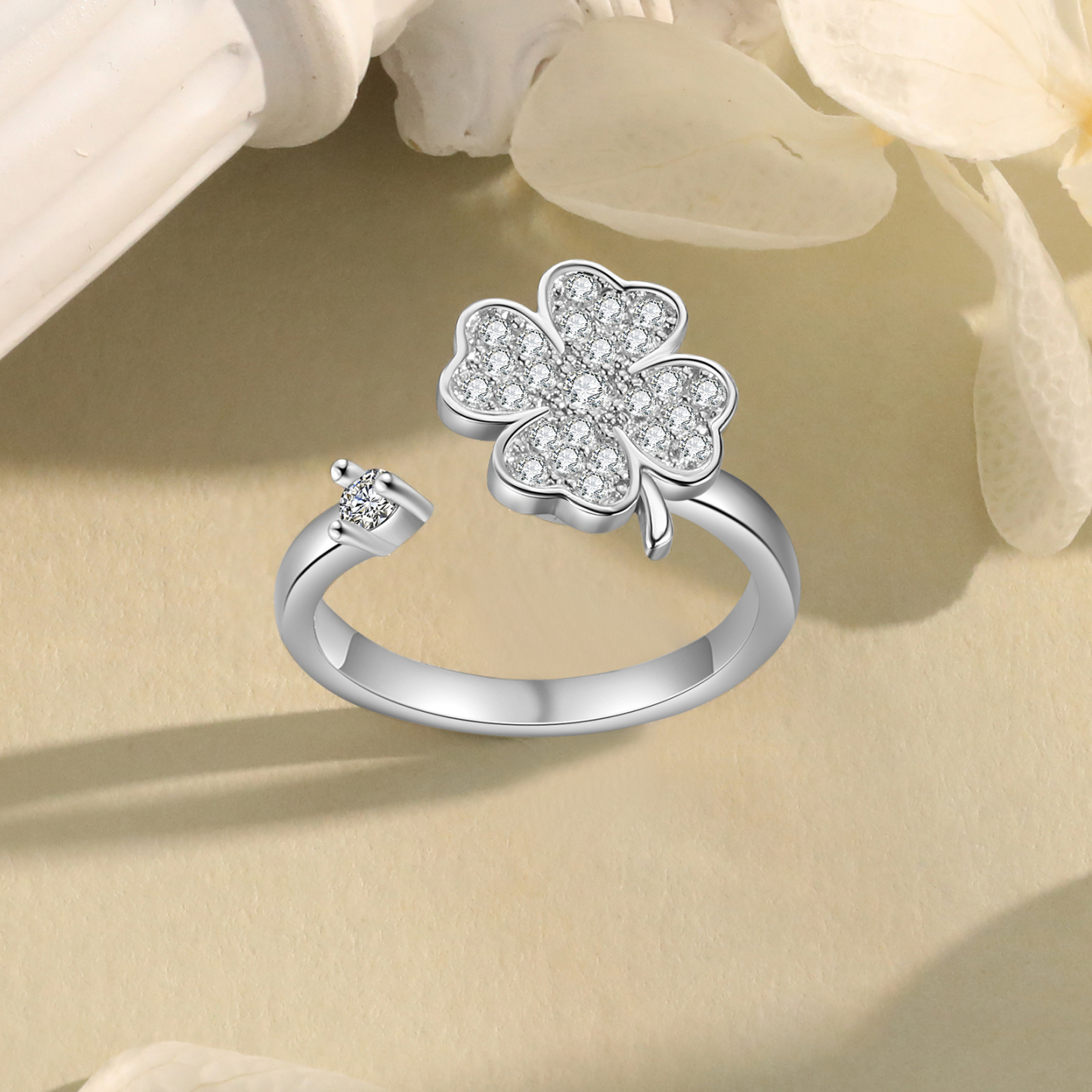 Elegant Clover Cubic Zirconia Adjustable Ring Gift For Women | Jessmade