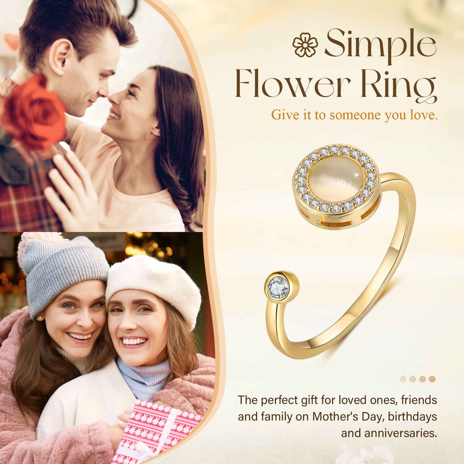 Adjustable Gold-Plated Cat's Eye Ring with Cubic Zirconia Accents - Elegant and Stylish Gift for Women | Jessmade