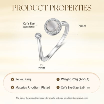 Adjustable Gold-Plated Cat's Eye Ring with Cubic Zirconia Accents - Elegant and Stylish Gift for Women | Jessmade