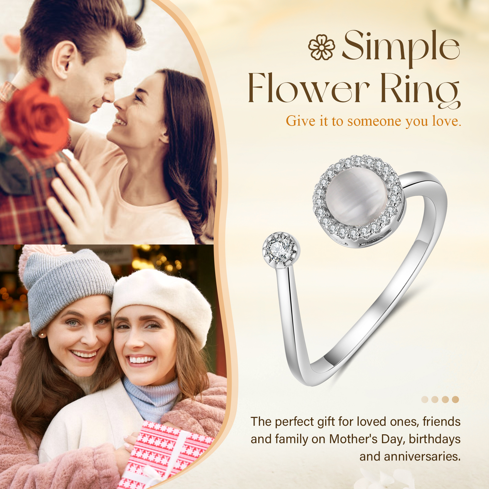 Adjustable Gold-Plated Cat's Eye Ring with Cubic Zirconia Accents - Elegant and Stylish Gift for Women | Jessmade