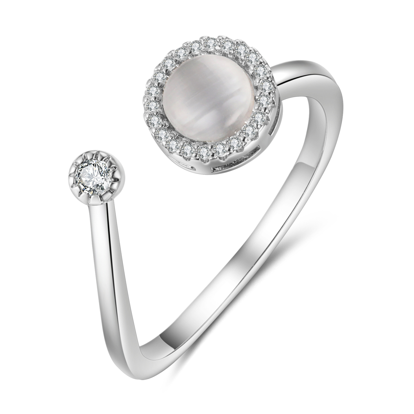 Adjustable Gold-Plated Cat's Eye Ring with Cubic Zirconia Accents - Elegant and Stylish Gift for Women | Jessmade