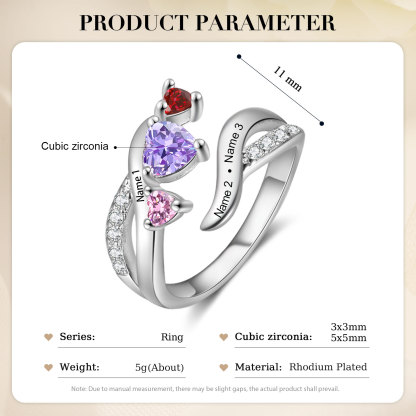 Personalized Women's Ring Customized With 3 Names & 3 Birthstones Open Fashion Ring Gift for Her | Jessmade