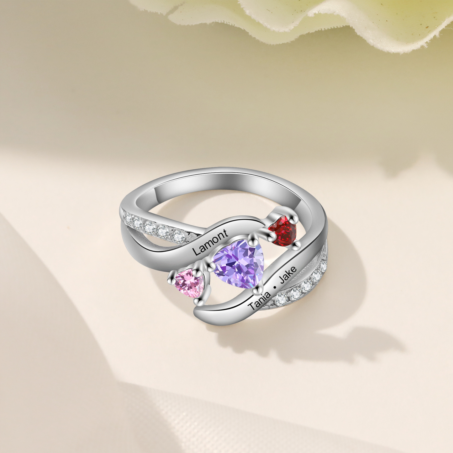 Personalized Women's Ring Customized With 3 Names & 3 Birthstones Open Fashion Ring Gift for Her | Jessmade