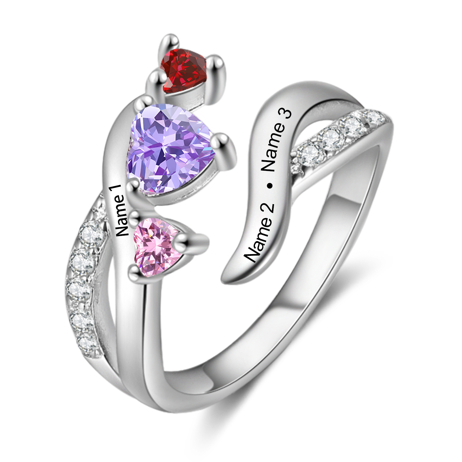 Personalized Women's Ring Customized With 3 Names & 3 Birthstones Open Fashion Ring Gift for Her | Jessmade
