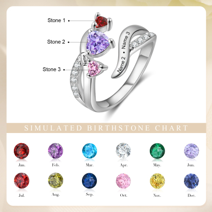 Personalized Women's Ring Customized With 3 Names & 3 Birthstones Open Fashion Ring Gift for Her | Jessmade