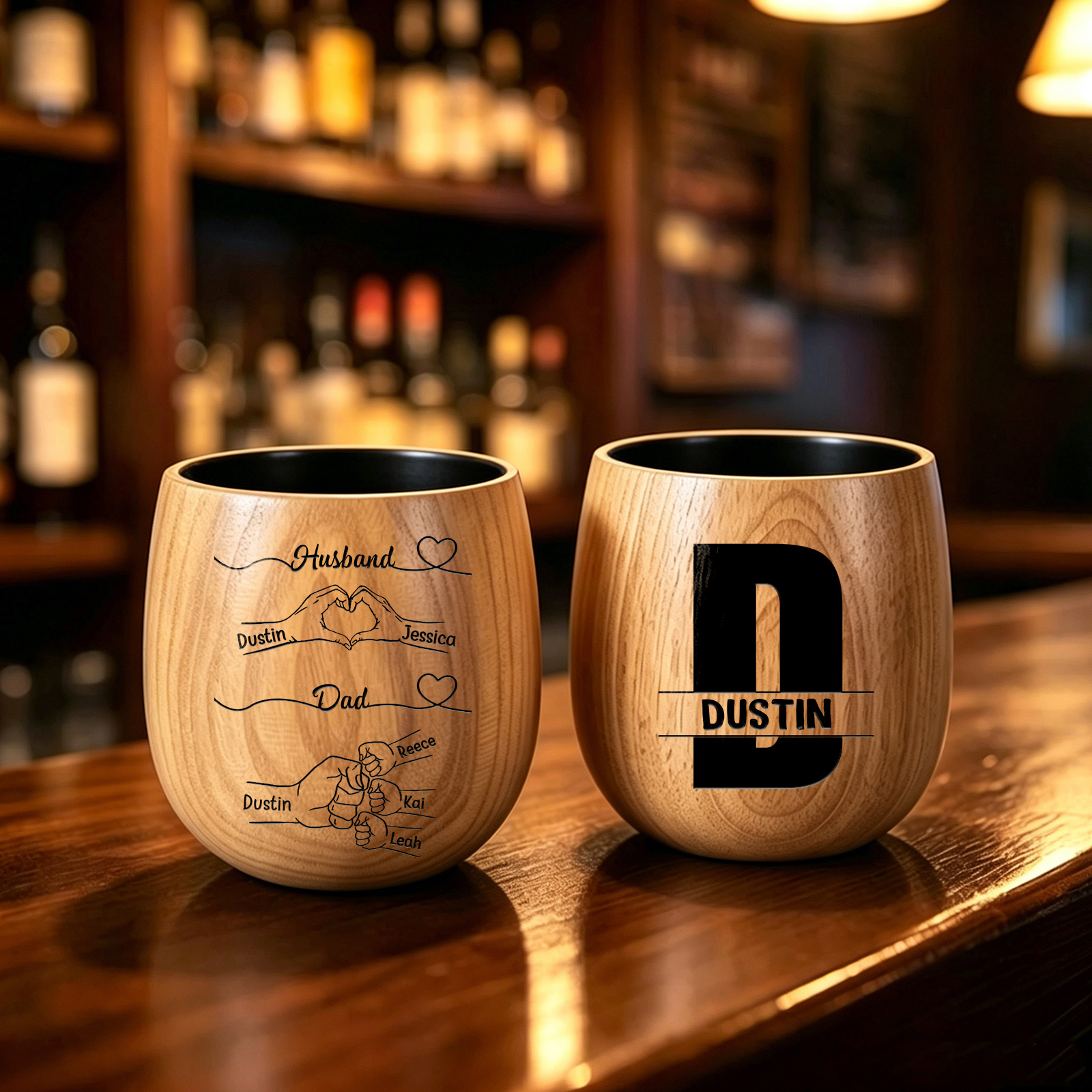 Personalized Wooden Whisky Tumbler for Husband or Dad