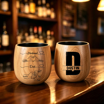 Personalized Wooden Whisky Tumbler with Custom Name and Initial, Anniversary and Father’s Day Gift for Husband or Dad | Jessemade