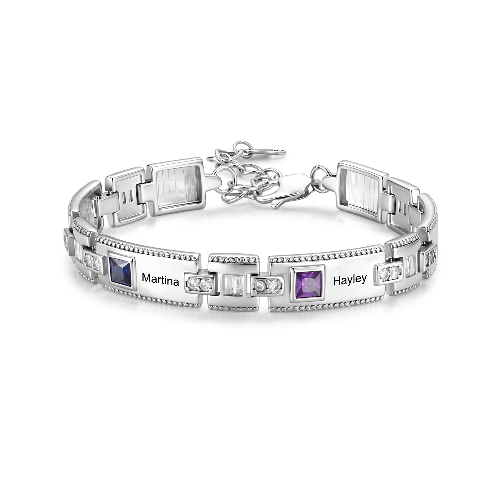 Personalized Square Link Bracelet Custom with 2-5 Names and Birthstones