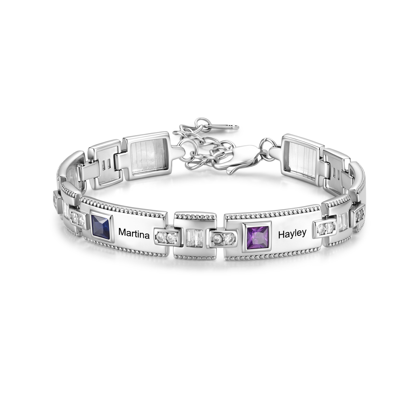 Personalized Square Link Bracelet Custom with 2-5 Names and Birthstones