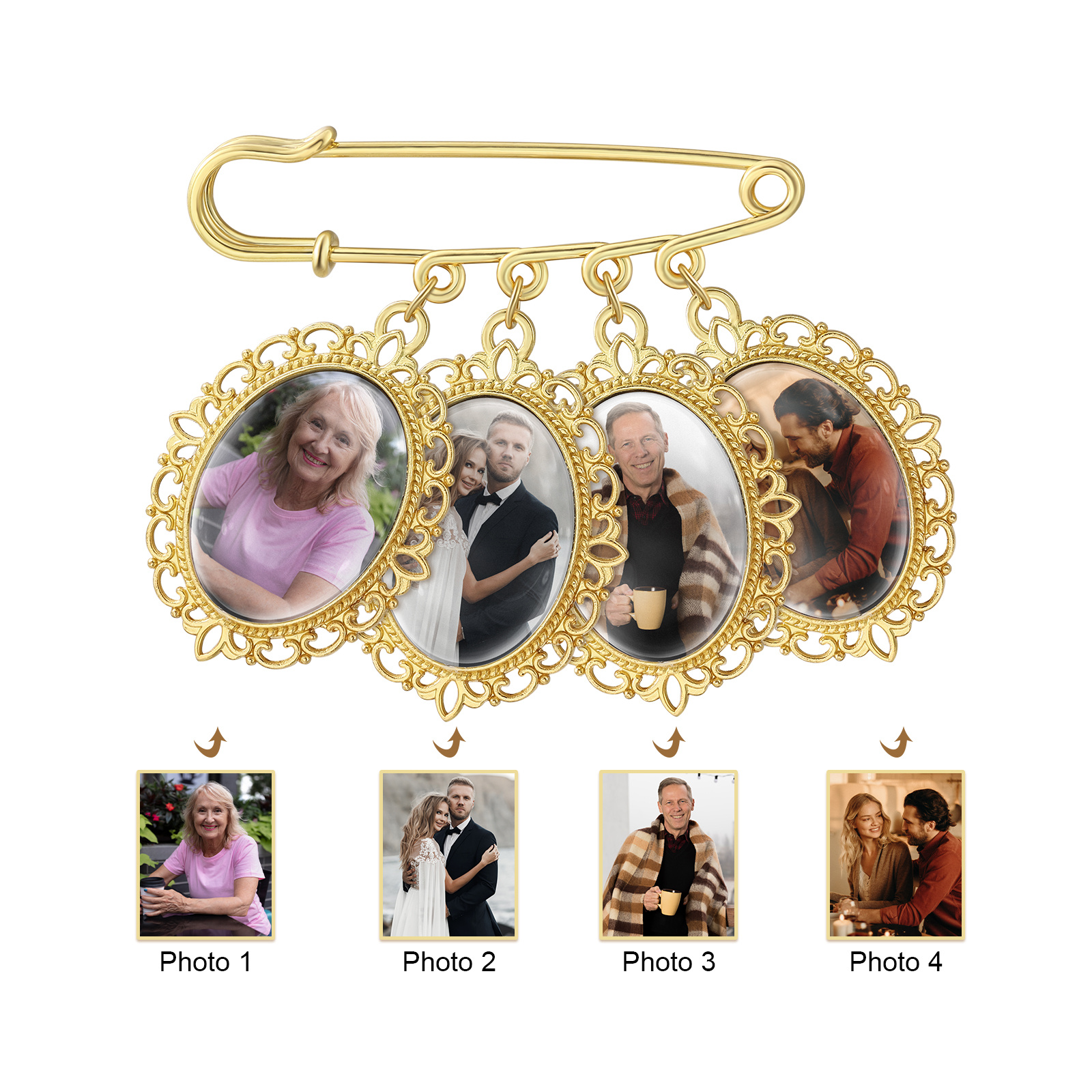 Personalized Wedding Photo Brooch Memorial Bridal Bouquet Groom Lapel Pin