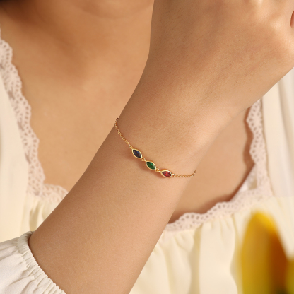 925 Sterling Silver Personalized Birthstones Bracelet Custom with 2–5 Marquise-Cut Stones