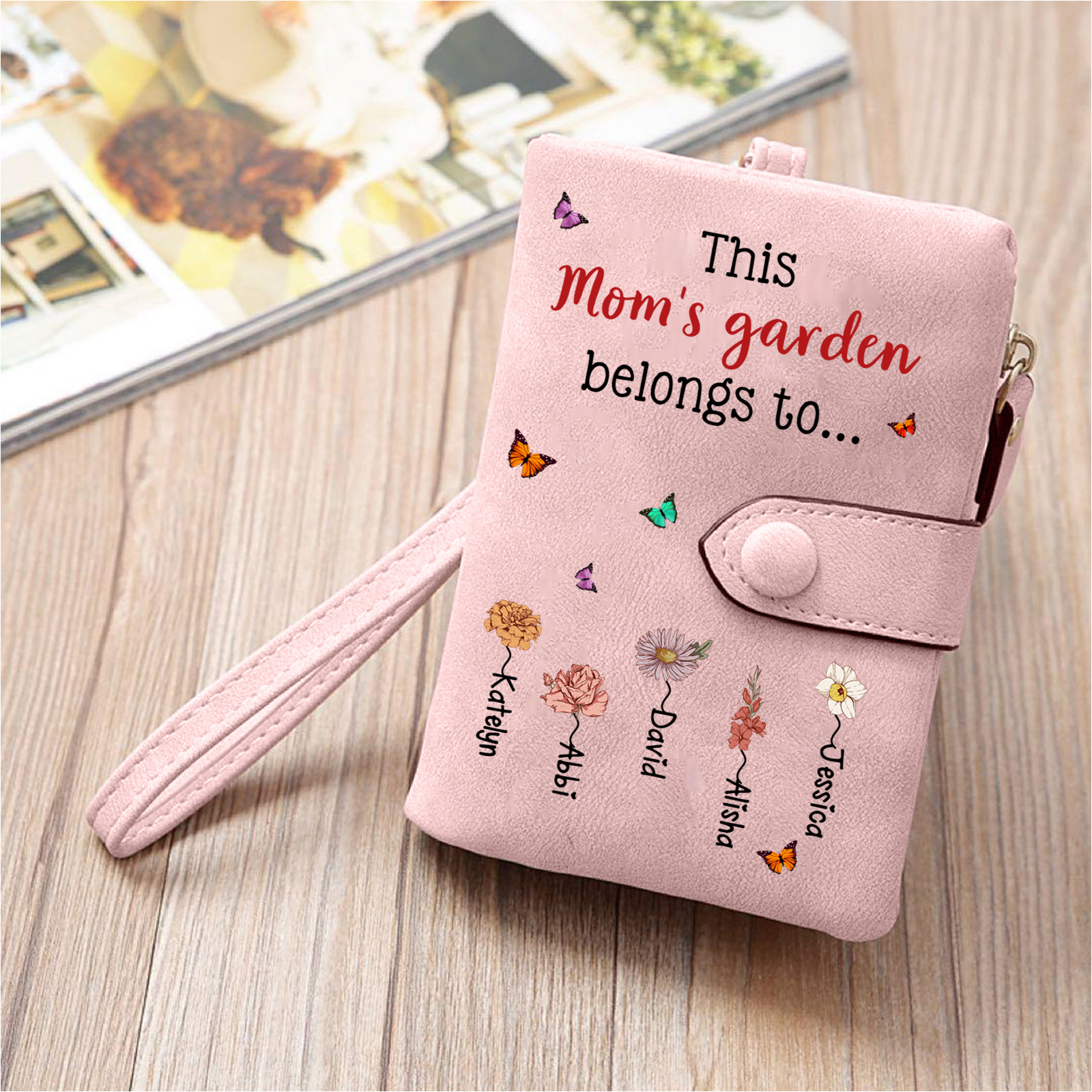Personalized “Mom’s Garden” Floral Wristlet Women Wallet