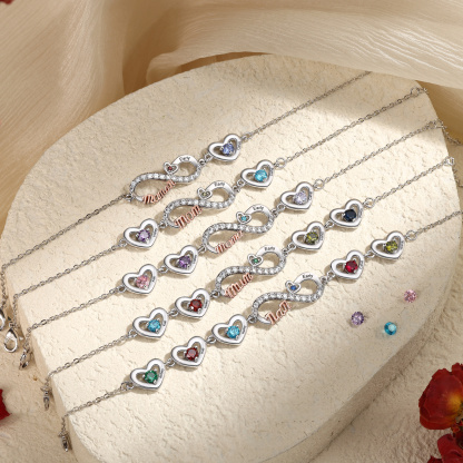 Personalized Infinity Heart Bracelet Mom Birthstones Bracelet Customized With 2–6 Names