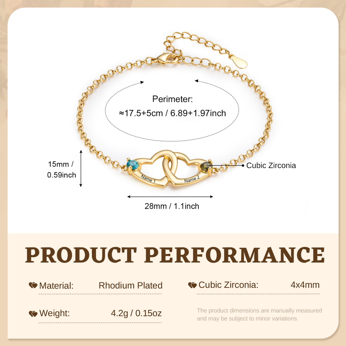 Personalized Heart Bracelet Custom With 2 Names 2 Birthstones Gift For Her