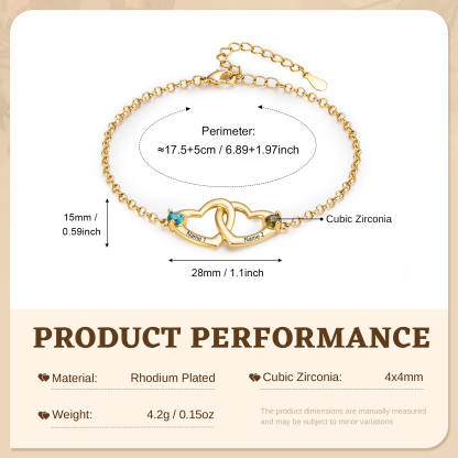 Personalized Heart Bracelet Custom With 2 Names 2 Birthstones Gift For Her