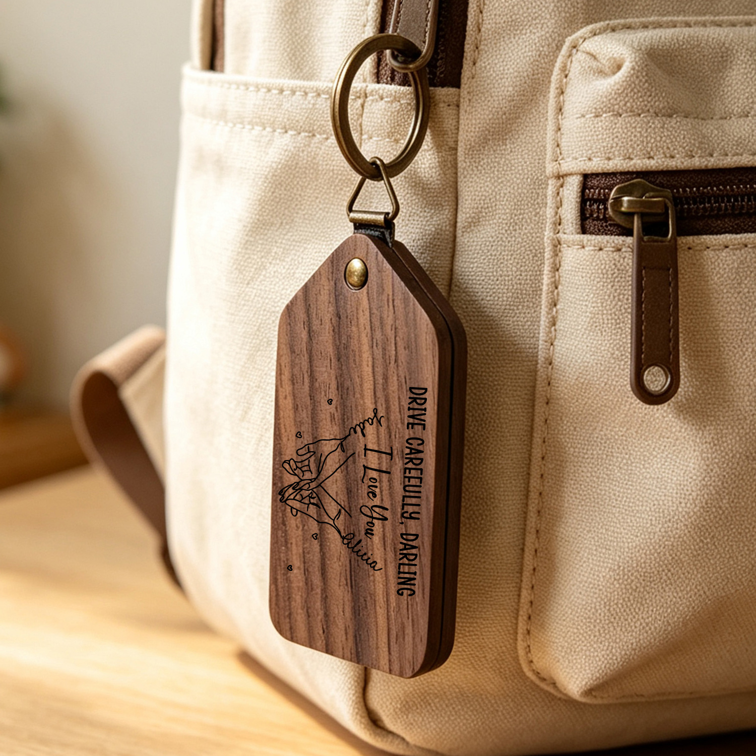 Personalized Wooden Pinky Promise Photo Keychain
