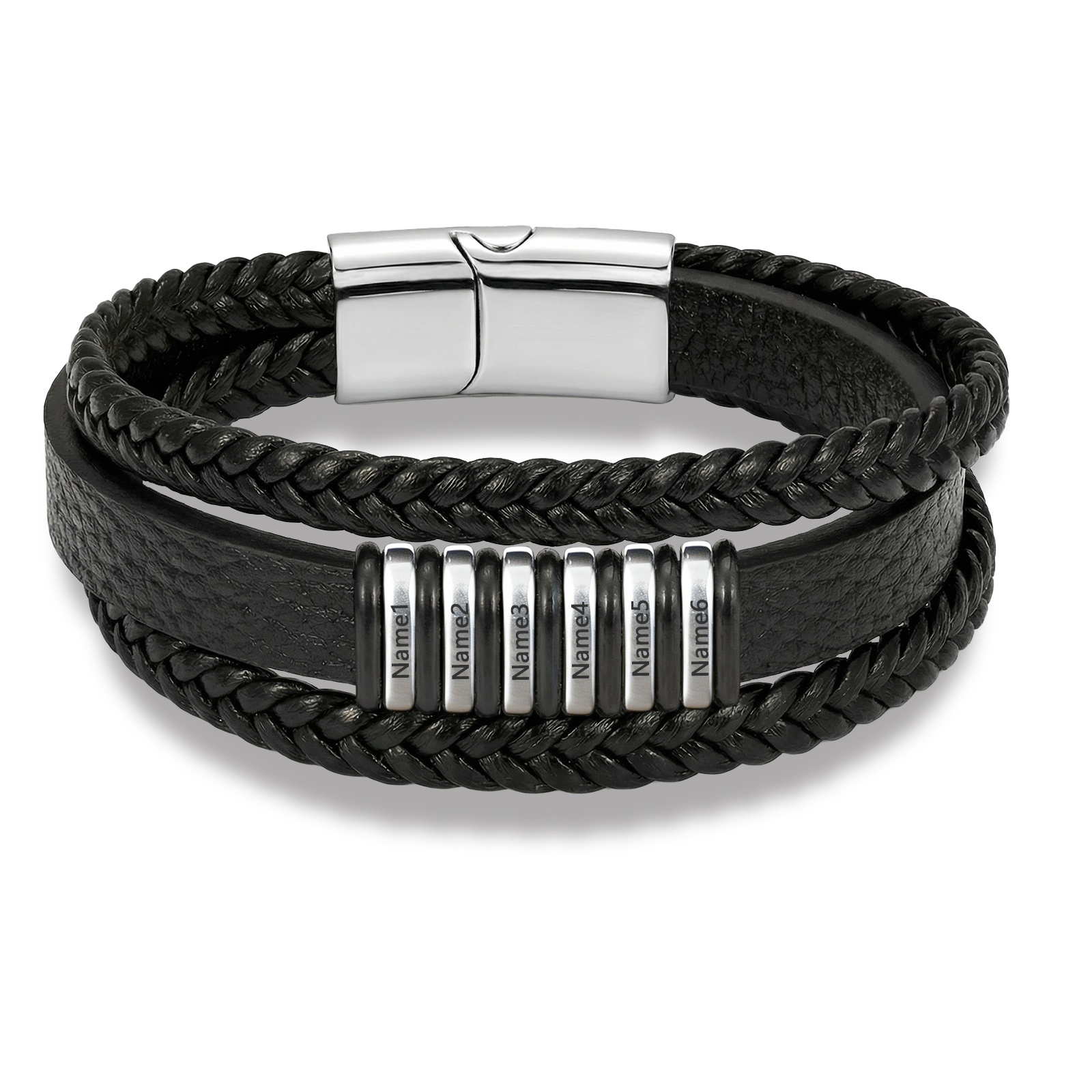 Personalized Braided Leather Bracelet for Men Custom with 2–6 Names Engraved
