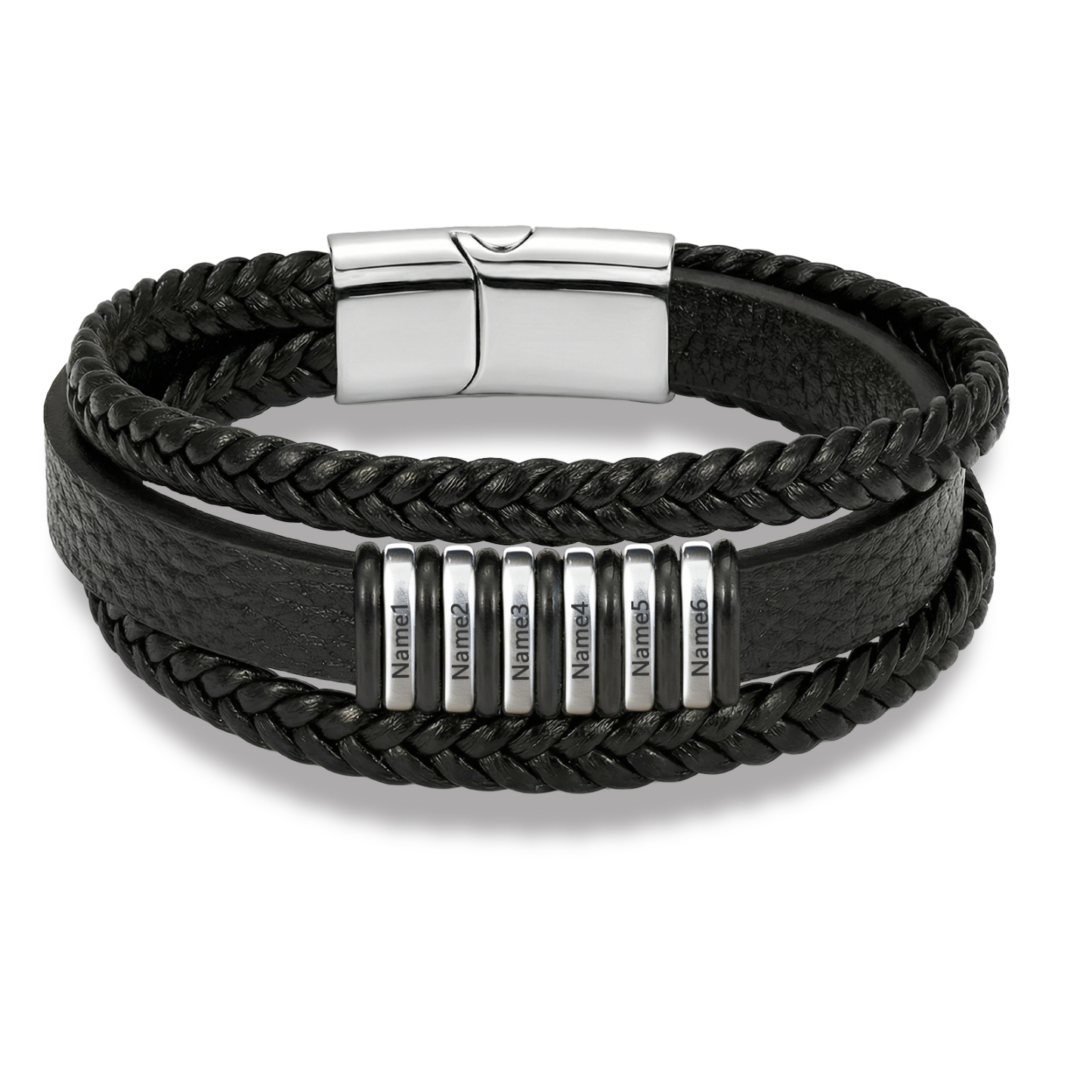 Personalized Braided Leather Bracelet for Men Custom with 2–6 Names Engraved