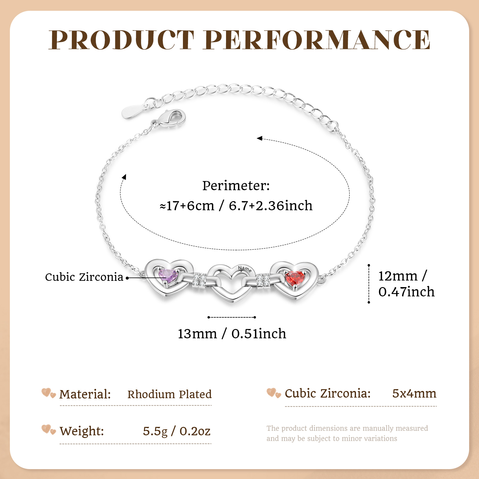 Personalized Linked Hearts Birthstone Bracelet with 1–4 Engraved Names