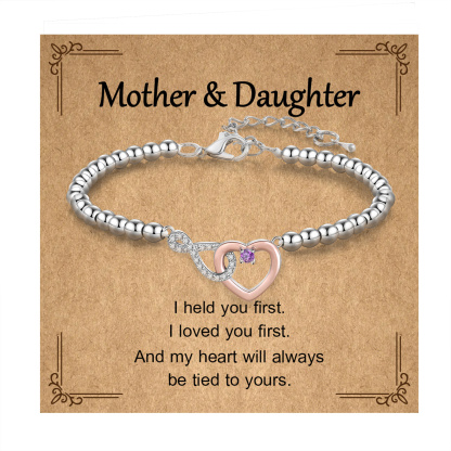 Personalized Mother Daughter Infinity Heart Birthstone Bracelet with Gift Card Gift for Birthday, Christmas, or Thank You Present for Mom or Daughter | Lorajewel