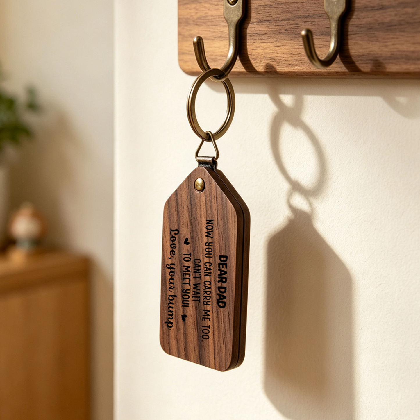 Personalized Wooden Photo Keychain for New Dad Mom