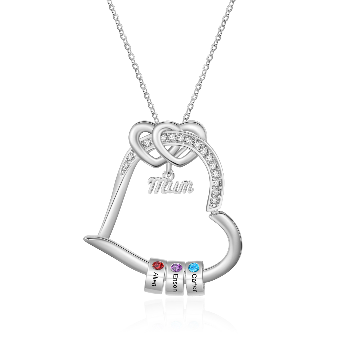 Personalized Mom Heart Necklace with 1–5 Names and Birthstones
