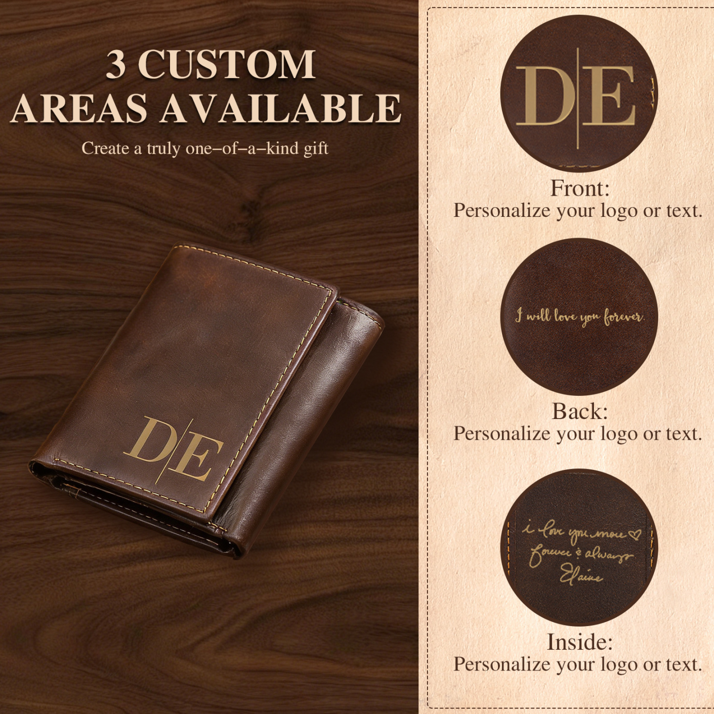 Personalized Genuine Leather Wallet With RFID Protection Trifold Custom With Initials And Name