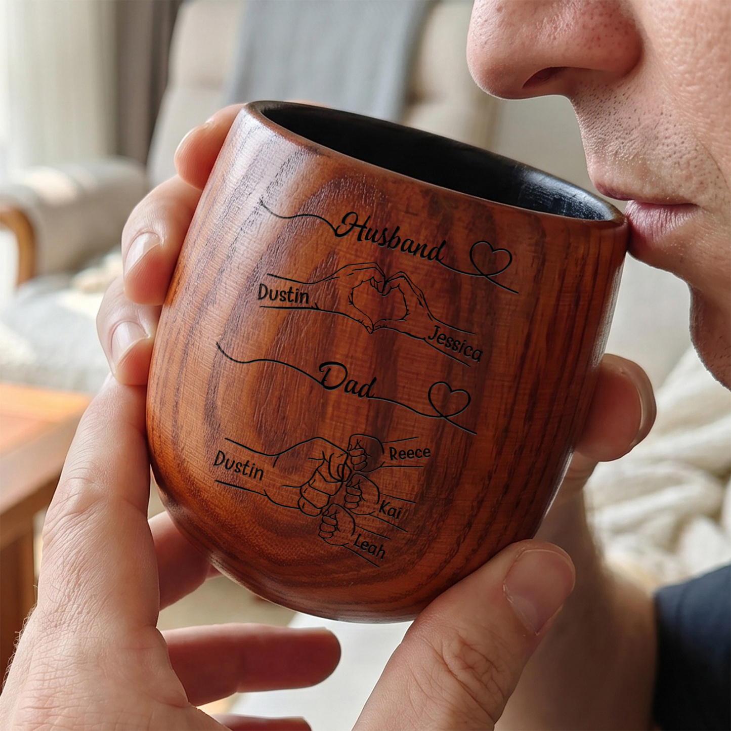 Personalized Wooden Whisky Tumbler for Husband or Dad