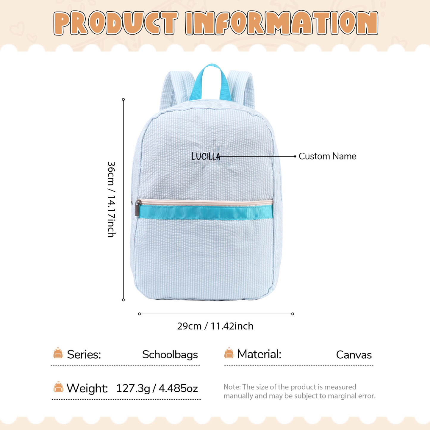 Personalized School Bag Custom Name Canvas Children Backpack Back To School Gift For Children