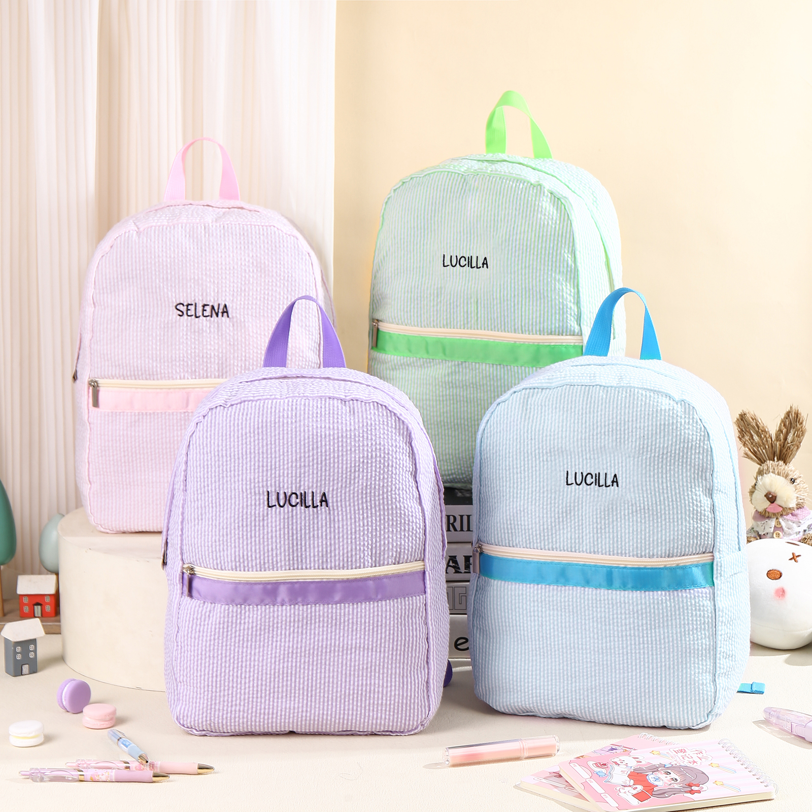 Personalized School Bag Custom Name Canvas Children Backpack Back To School Gift For Children