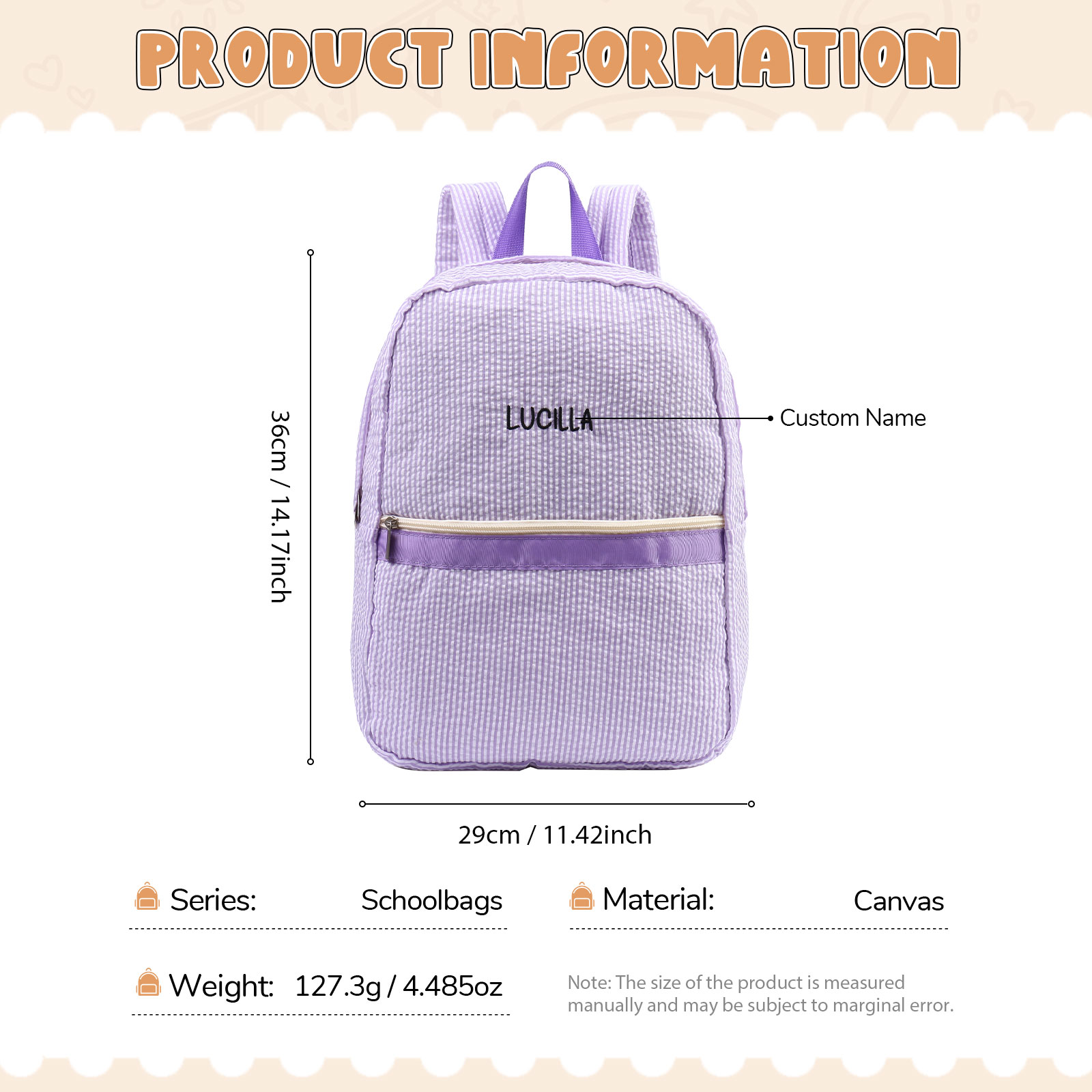 Personalized School Bag Custom Name Canvas Children Backpack Back To School Gift For Children