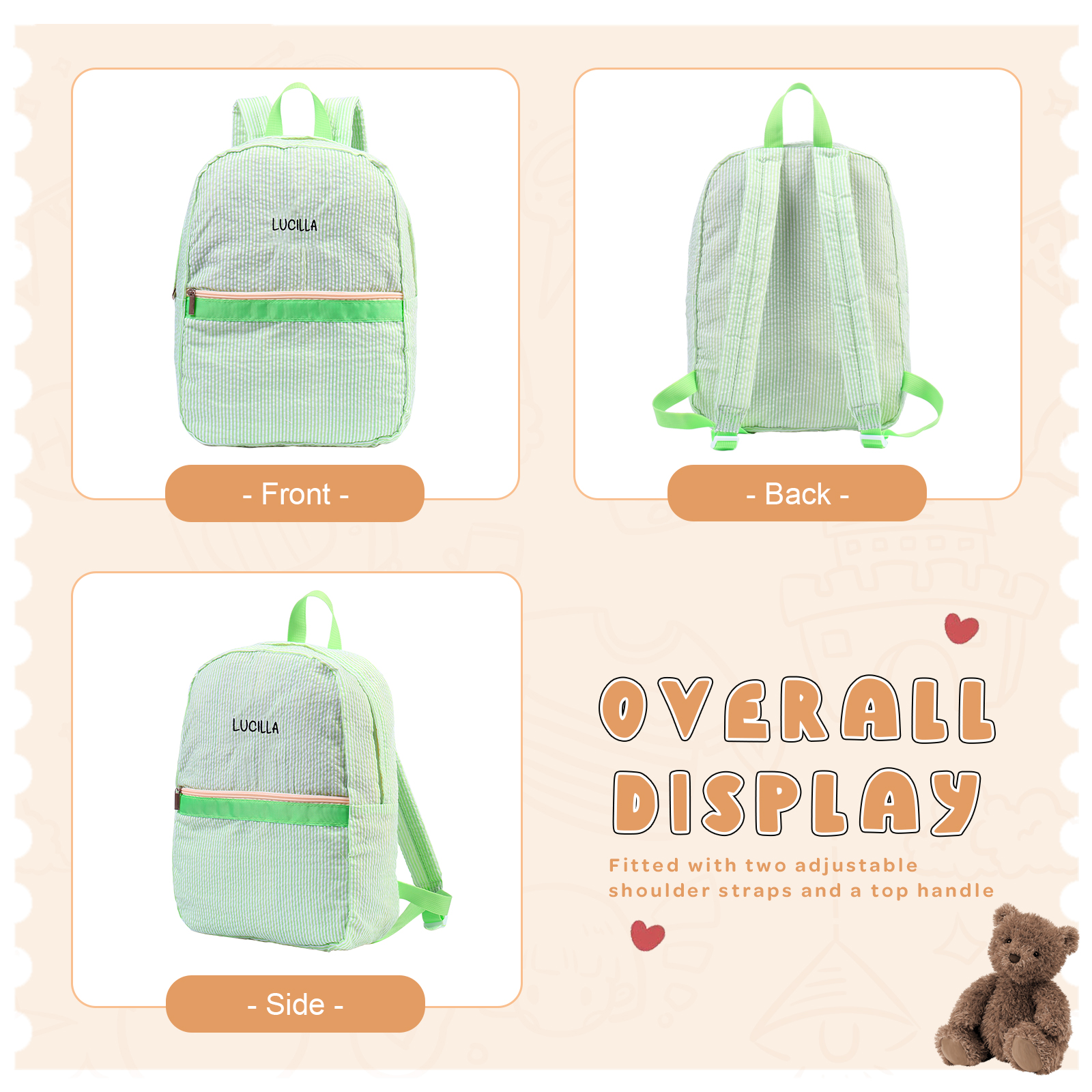 Personalized School Bag Custom Name Canvas Children Backpack Back To School Gift For Children