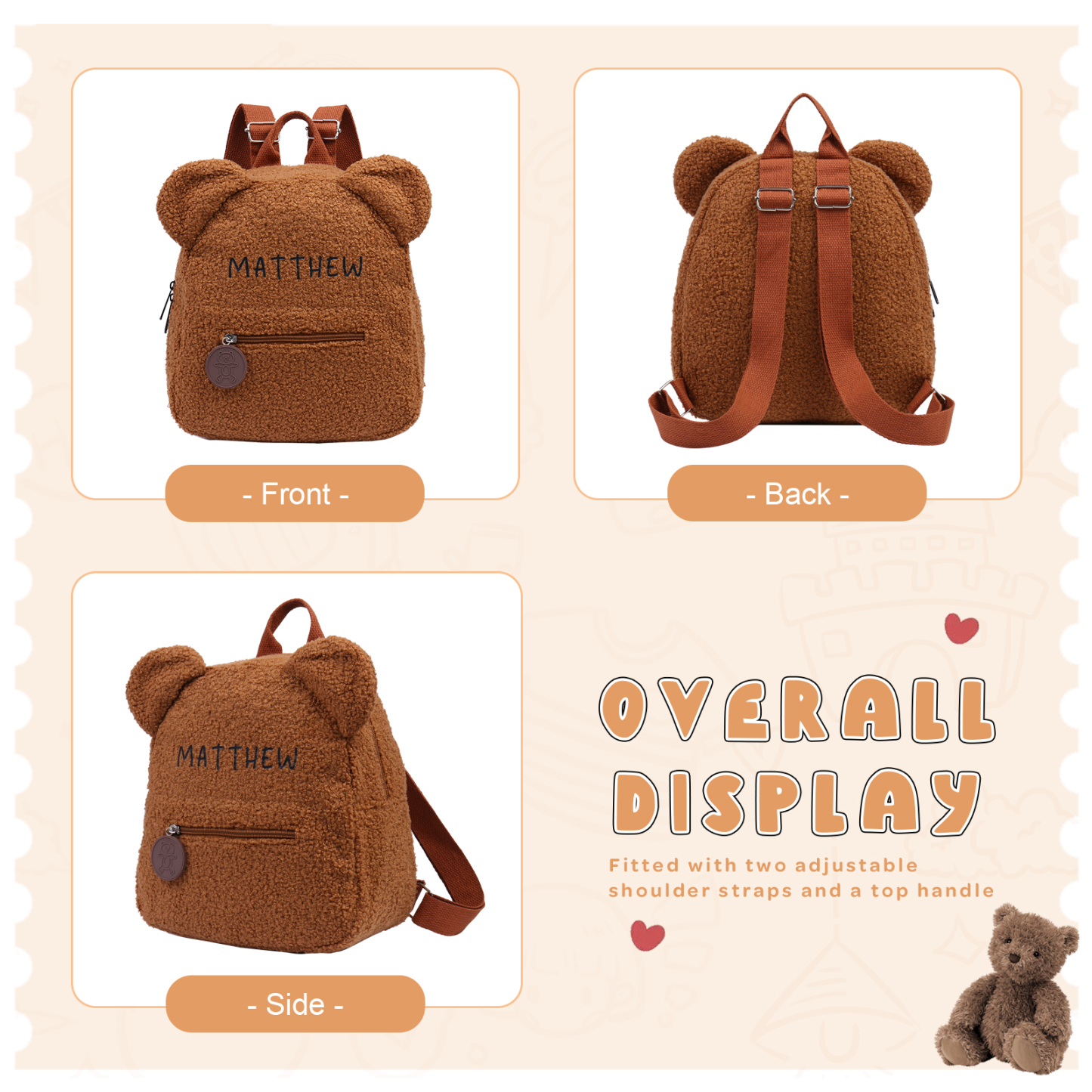 Personalized School Bag Custom Name Plush Children Backpack Children Back To School Gift
