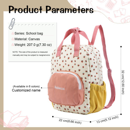 Personalised Kids' Backpack Embroidered with 1 Name Strawberry Print Practical and Heartfelt Gift for Girls | Jessemade