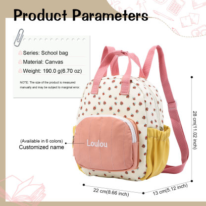 Personalised Kids' Backpack Embroidered with 1 Name Strawberry Print Practical and Heartfelt Gift for Girls | Jessemade