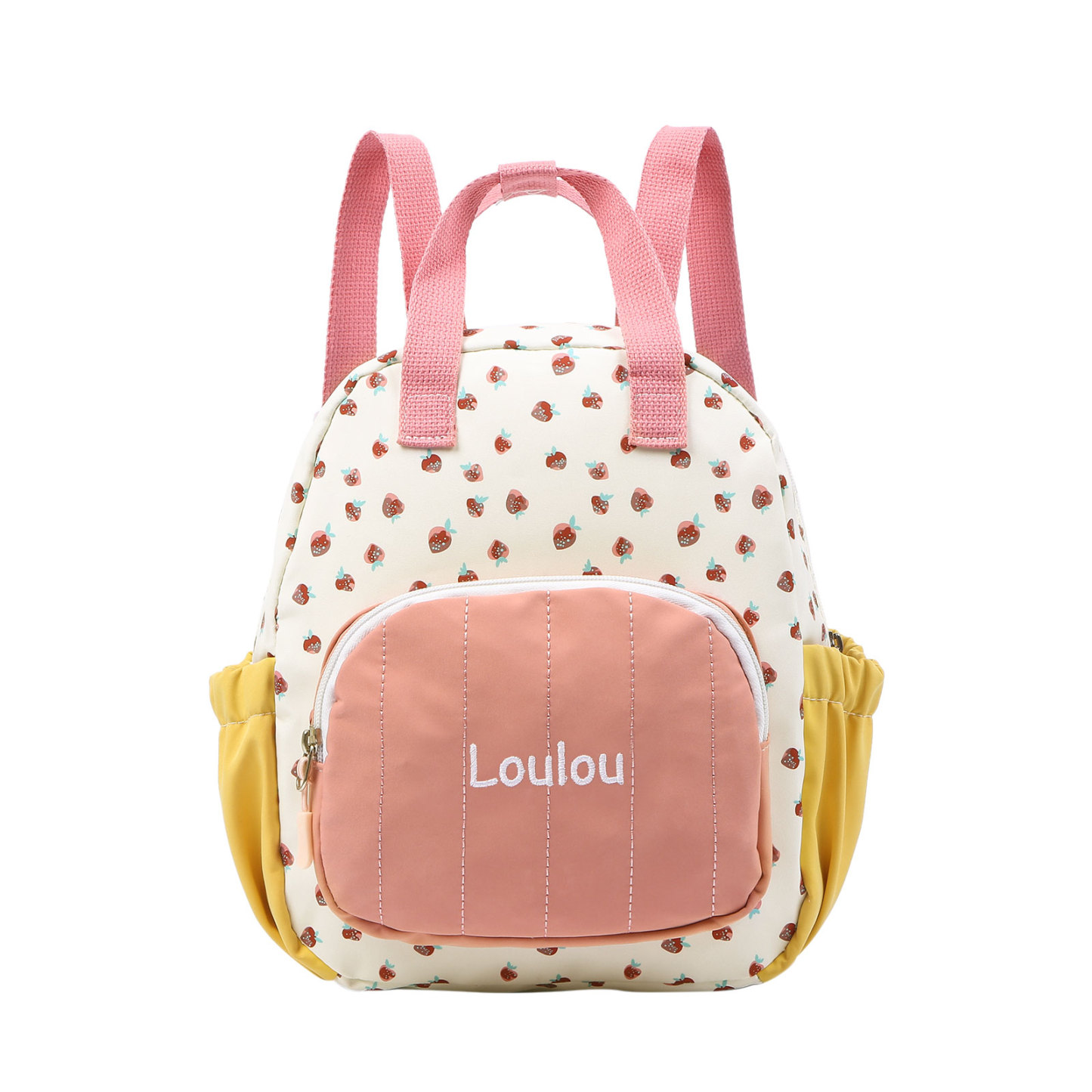 Personalised Kids' Backpack Embroidered with 1 Name Strawberry Print Practical and Heartfelt Gift for Girls | Jessemade