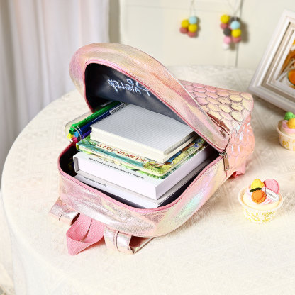 Personalised Embroidery Name Girls Mermaid Backpack Holographic Quilted Pattern Fish Tail Decor Classic Backpack Gift for Kids | Jessemade