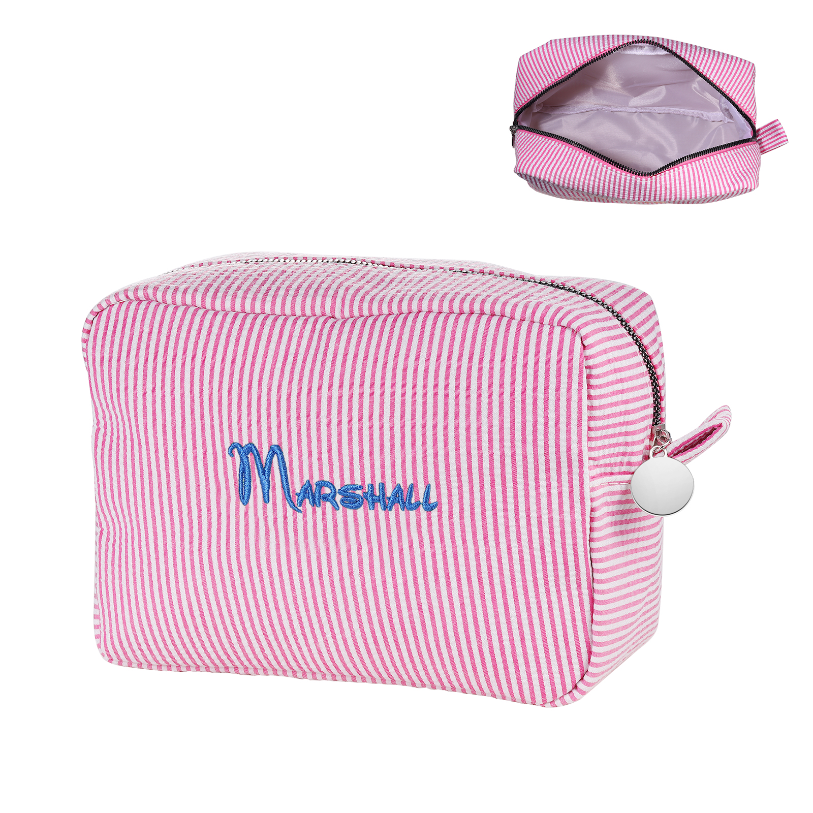 Personalised Striped Embroidered Bag – Custom Name Makeup/Wash Bag – Pink/Green/Blue/Yellow Options – Gift for Her | Jessemade