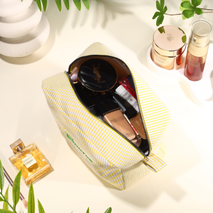 Personalised Striped Embroidered Bag – Custom Name Makeup/Wash Bag – Pink/Green/Blue/Yellow Options – Gift for Her | Jessemade