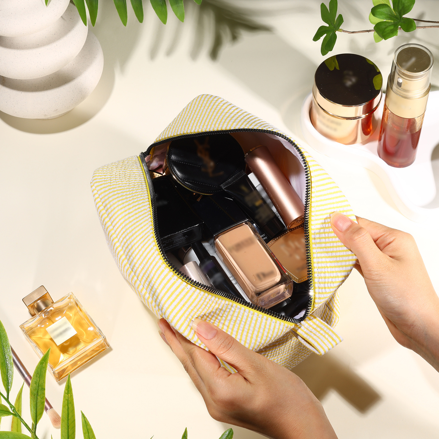 Personalised Striped Embroidered Bag – Custom Name Makeup/Wash Bag – Pink/Green/Blue/Yellow Options – Gift for Her | Jessemade