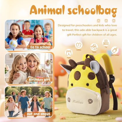 Adorable Plush Animal Schoolbag – Personalized Schoolbag with Name Embroidery for Children Multiple Cute Styles