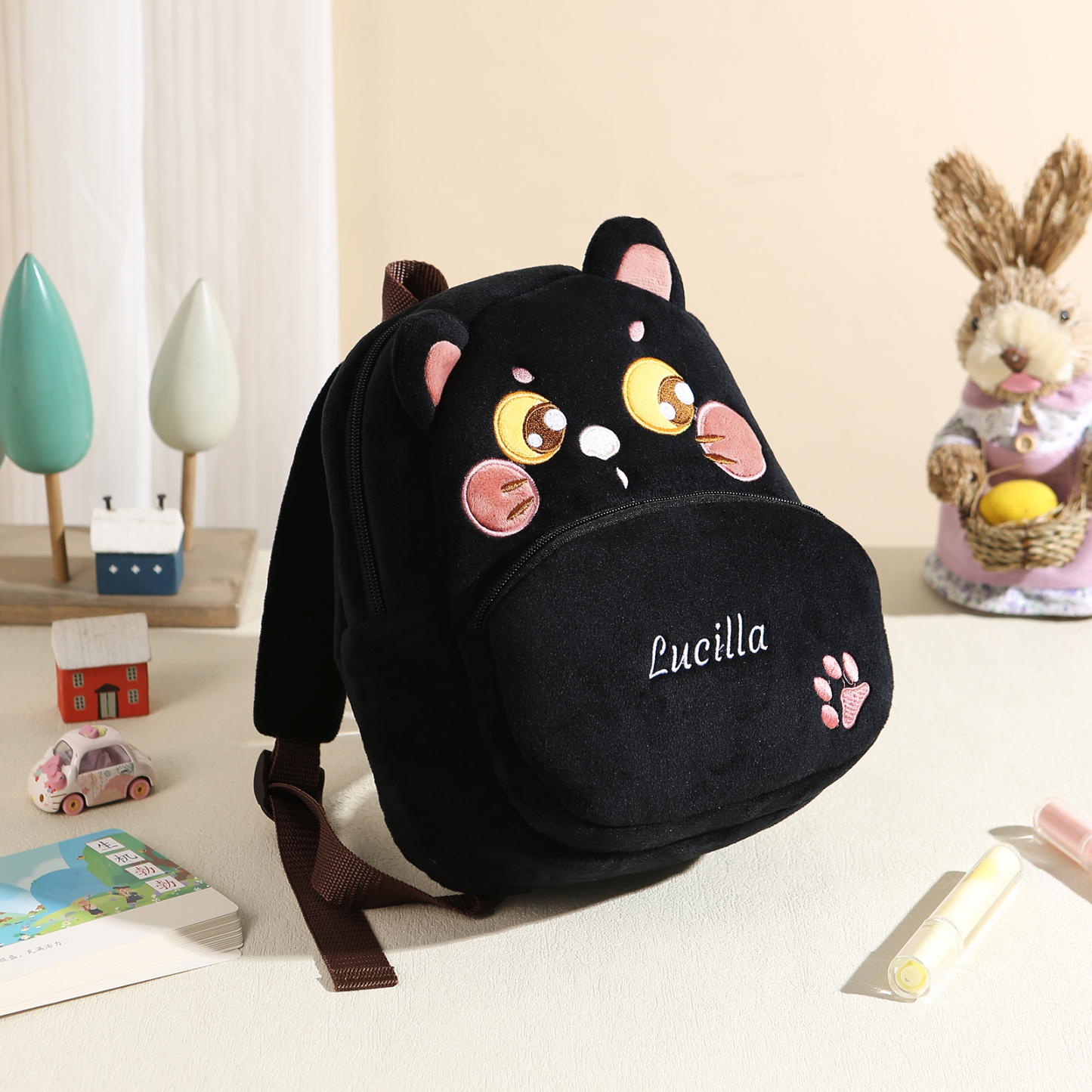 Adorable Plush Animal Schoolbag – Personalized Schoolbag with Name Embroidery for Children Multiple Cute Styles