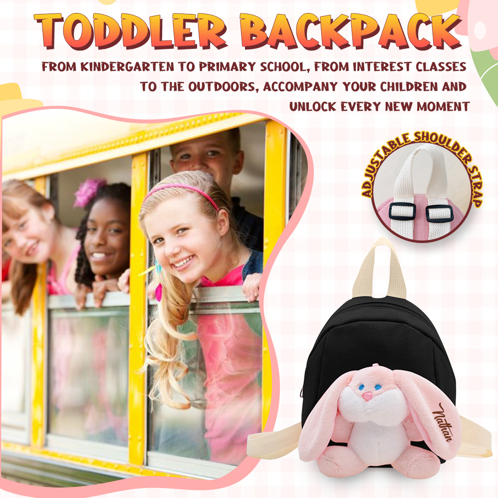 Personalized Plush Bunny Decorated Kids Backpack - Back-to-School events for Children, Lightweight & Adjustable
