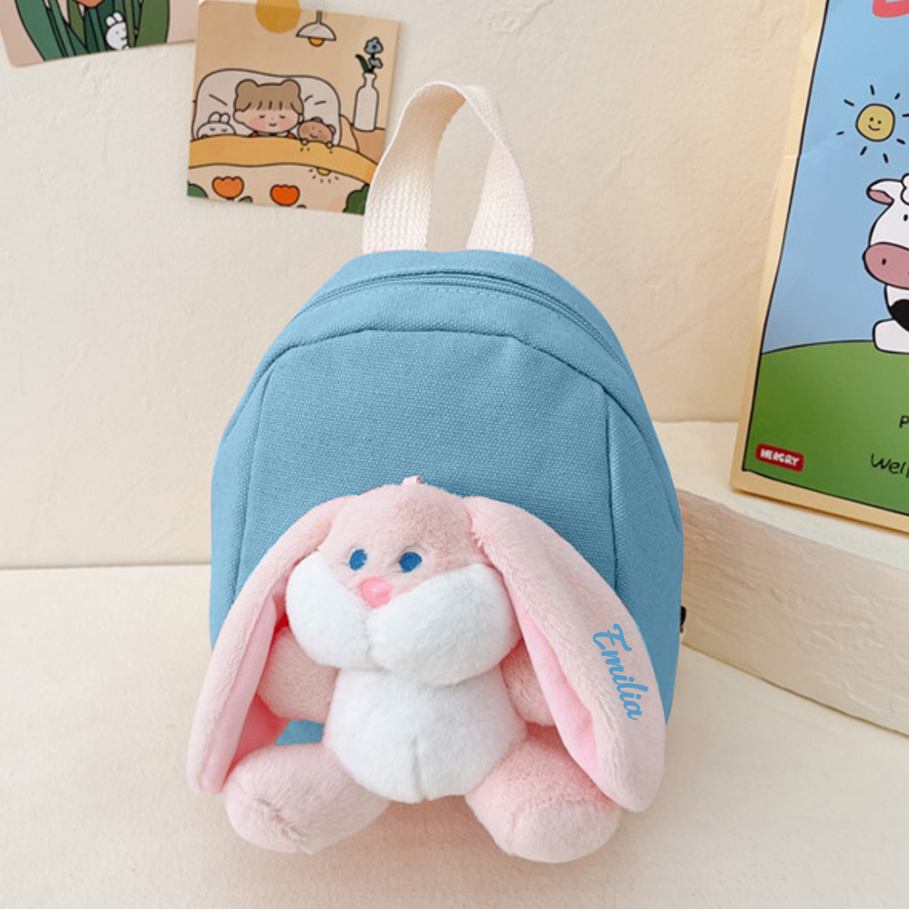 Personalized Plush Bunny Decorated Kids Backpack - Back-to-School even