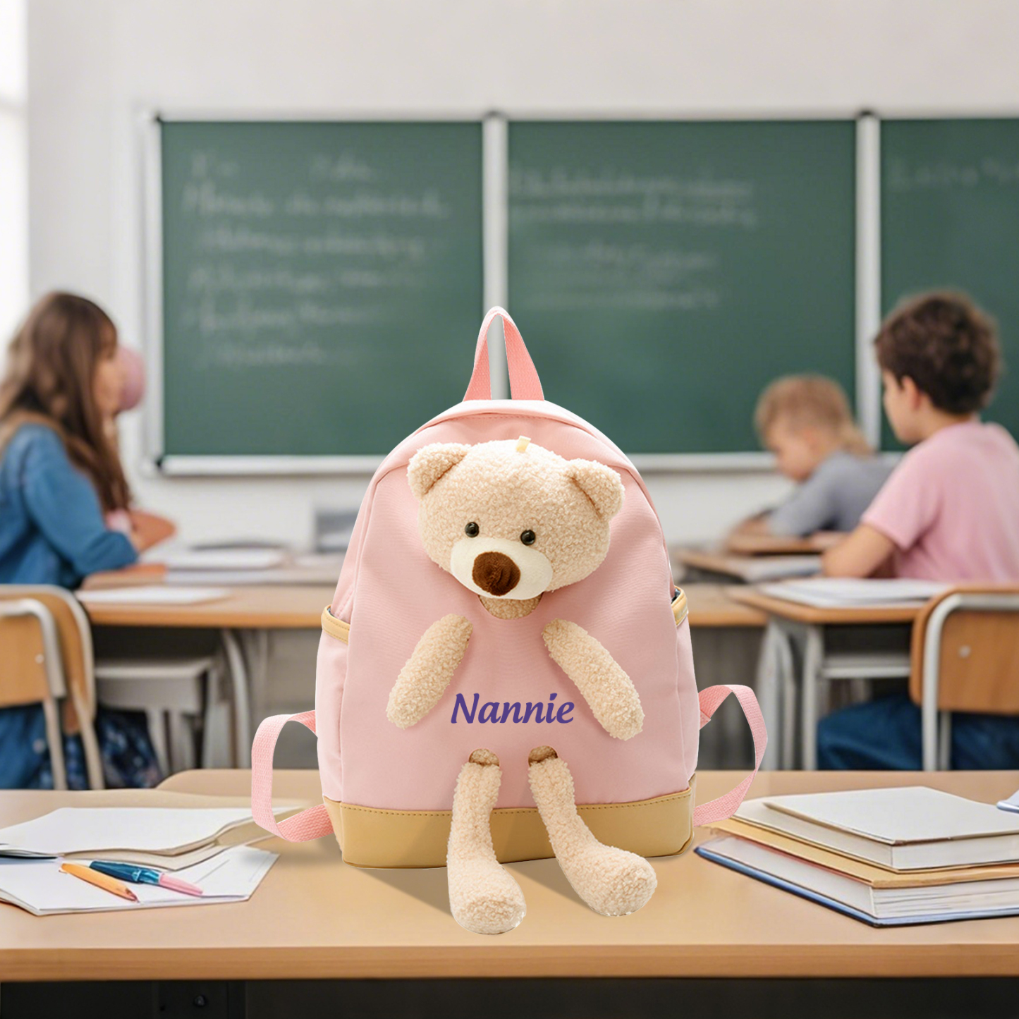 Personalized Kids Teddy Bear Backpack – Multi-Color Soft Nylon, Custom Name - Cute Gift for School & Travel
