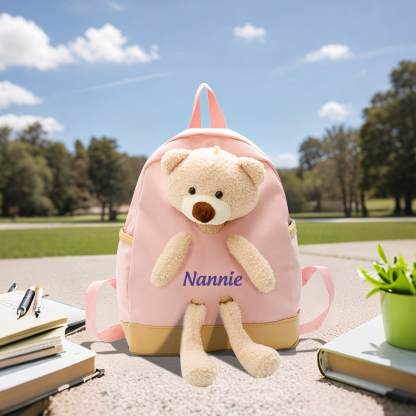 Personalized Kids Teddy Bear Backpack – Multi-Color Soft Nylon, Custom Name - Cute Gift for School & Travel