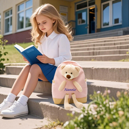 Personalized Kids Teddy Bear Backpack – Multi-Color Soft Nylon, Custom Name - Cute Gift for School & Travel