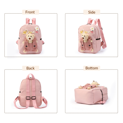 Schoolbag for Back to School Season – Custom Name Kids Backpack with Cute Bear & Wool Accents, Ideal Gift for Children